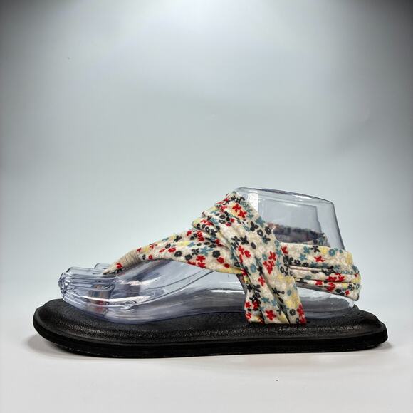 Sanuk Yoga Sling 2 White Black Floral Print Slip On Sandals Shoes Women's Size 7 - Picture 4 of 9